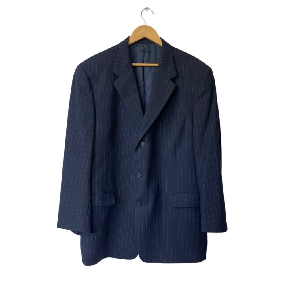 Hart Schaffner Marx Comfort Blazer 46R Navy Blue Striped Old Money Quiet Luxury‎